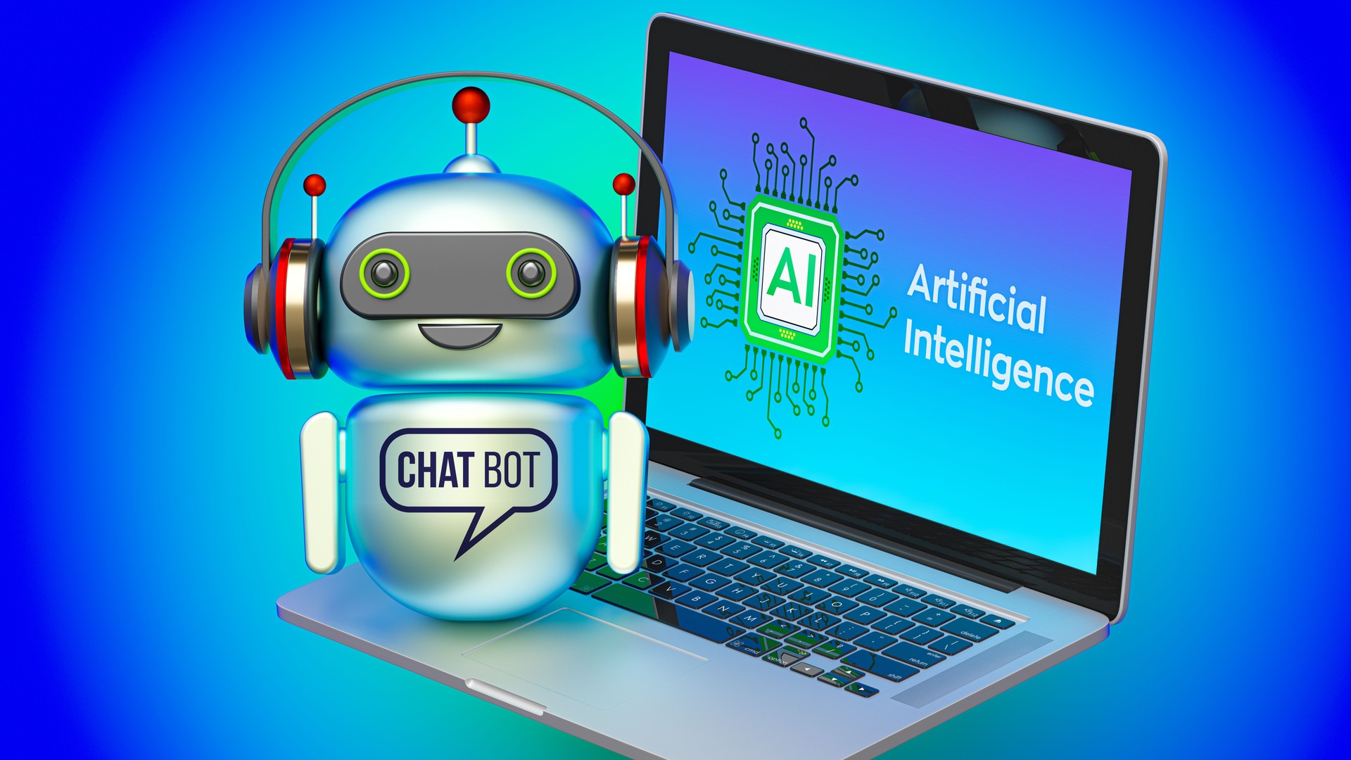 Futuristic AI Chatbot with Laptop Concept